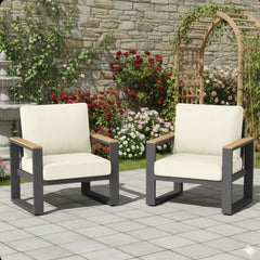All-Weather Patio Armchairs With Thick Cushions (Set of 2)