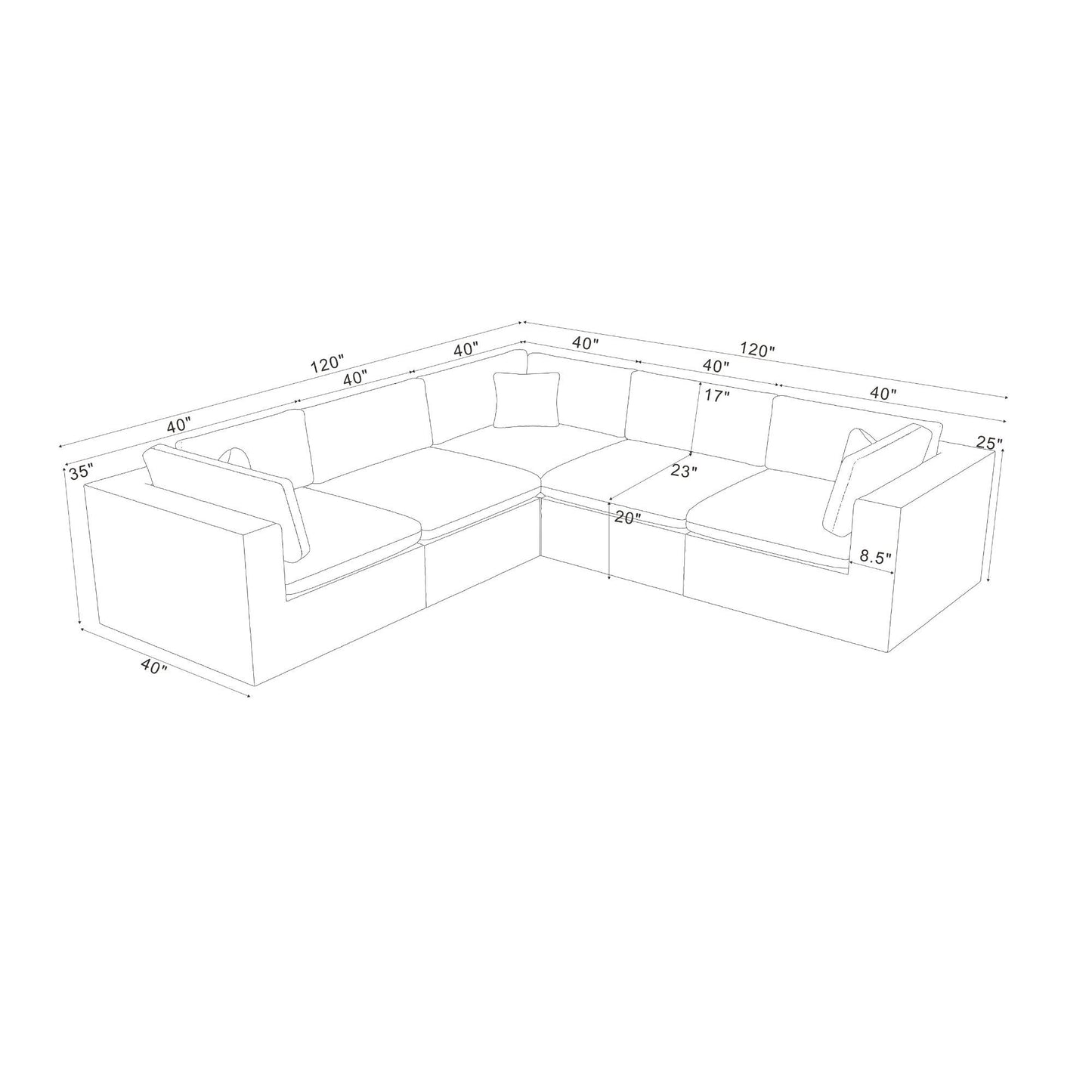 Coffee Bean Like Upholstery Full Compressed Modular Sectional With Toss Pillows - Light Gray