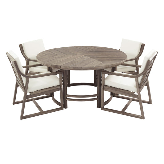 5 Piece Outdoor Dining Set, Patio Table And Chairs With Umbrella Hole