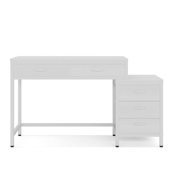 Computer Desk With Reversible 5 Drawer Storage, Frame Writing Table For Small Spaces