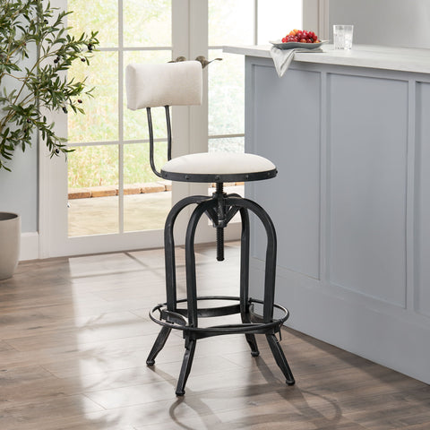 Industrial Modern Upholstered Adjustable Height Swivel Barstool - Beige