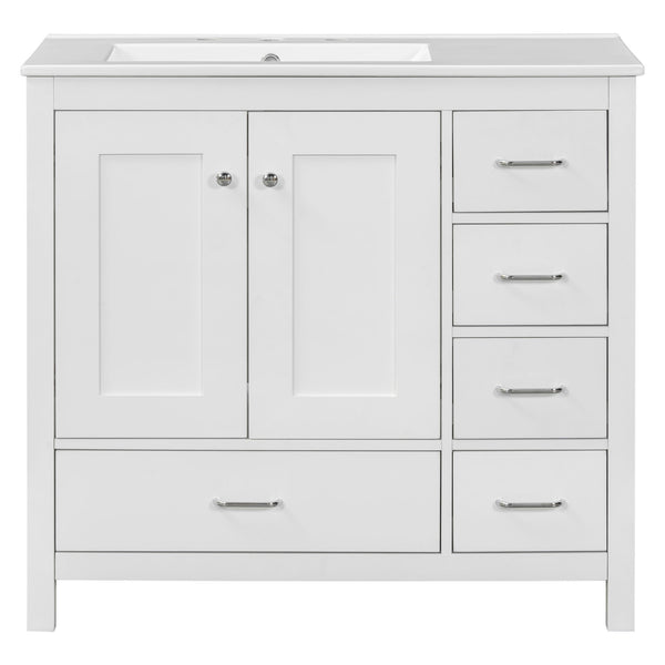 Bathroom Vanity With Ceramic Sink Combo, Abundant Storage Cabinet 2 Soft Close Doors And 5 Drawers