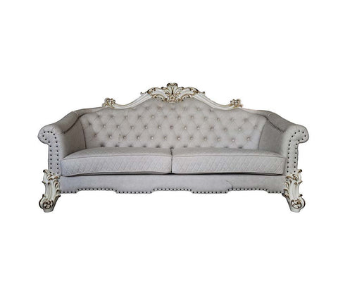 Vendome II - Sofa With 6 Pillows - Two Tone Ivory Fabric & Antique Pearl