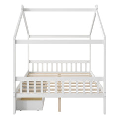 House Style Platform Bed With Headboard, Footboard, 2 Drawers, And Roof Design