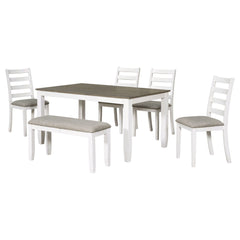 Rustic Style 6 Piece Dining Room Table Set With 4 Upholstered Chairs & A Bench - Brown / Whitewash