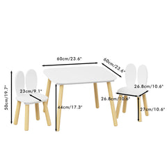 Rabbit Themed Table And 2 Chairs Set - White