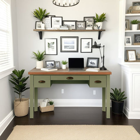 Vineyard - Writing Desk - Sage Green And Fruitwood