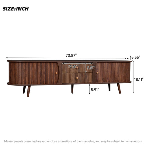 70" TV Stand With Tambour Doors And Fluted Drawers - Dark Brown