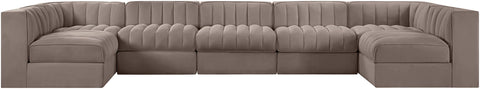 Rummi - Velvet Performance Fabric Upholstered 7 Piece Modular Sectional (With 2 Corner Chairs)