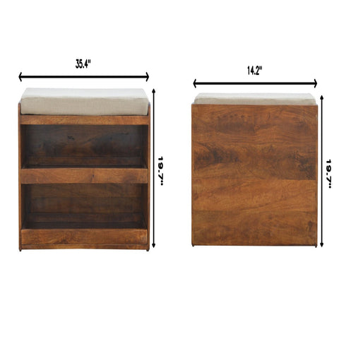 Pull Out Shoe Bench - Chestnut / Mud Linen