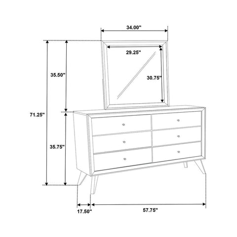 Dresser With Mirror, Angled Legs, Round Knobs - White