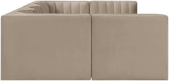 Rummi - Armless Velvet Performance Fabric Upholstered 6 Piece Modular Sectional