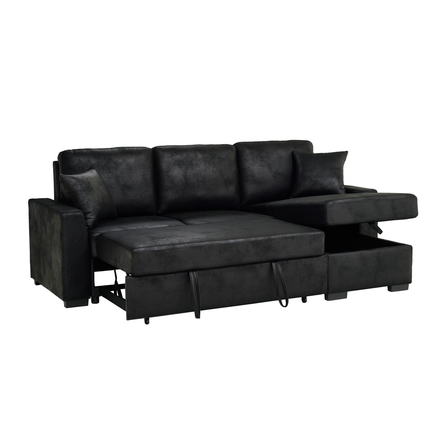 Upholstered Sectional With Pull-Out Bed And Chaise Storage