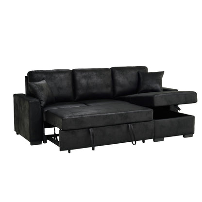 Upholstered Sectional With Pull-Out Bed And Chaise Storage