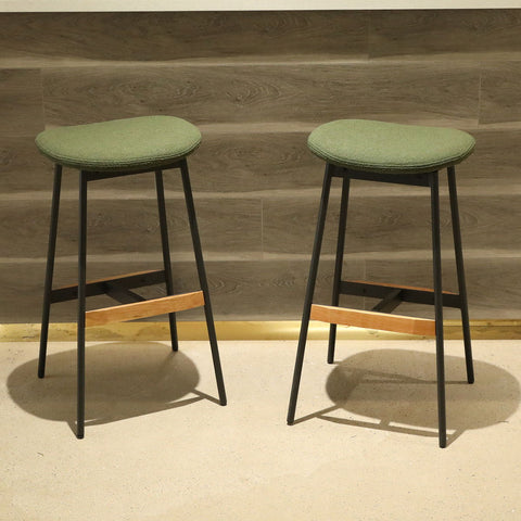 Modern Bar Stools Comfortable & Stylish Counter Height And Bar Height Bar Stools, Soft Fabric Upholstered, Backless For Kitchen, Dining Room Bar Chairs (Set of 2) - Green