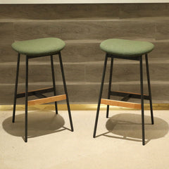 Modern Bar Stools Comfortable & Stylish Counter Height And Bar Height Bar Stools, Soft Fabric Upholstered, Backless For Kitchen, Dining Room Bar Chairs (Set of 2) - Green