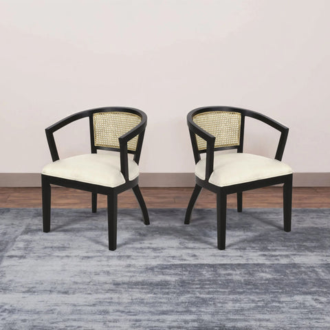 Elegant Dining Chair With Cane Web Backrests And Upholstery