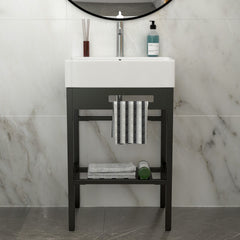 Console Sink With 304 Legs, 24" X 16.75", Wall Mounted Design - White / Black