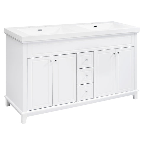 Bathroom Vanity With Double Sinks, 3 Drawers & 4 Doors, Soft Close, All Open Back Design - White