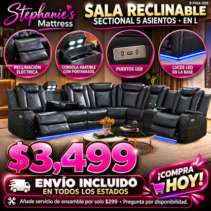 48-RECLINABLES-009 es la Black Gray, seccional 5 asientos en L, a $3,499