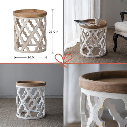 French Country Home Decor Collection (Includes An Artificial Plant, Vase, Trays, Stool And Side Table) (Set of 5) - Multicolor