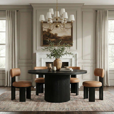 Atelier - Vegan Leather Upholstered Dining Chair (Set of 2) - Cognac / Painted Black