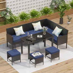 7 Piece Outdoor Furniture Set Waterproof Cushions Glass Table