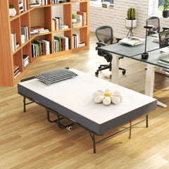 Twin Wide Folding Bed With Adjustable Headboard, Extra Long Rollaway For Tall People, Memory Foam Mattress - Black