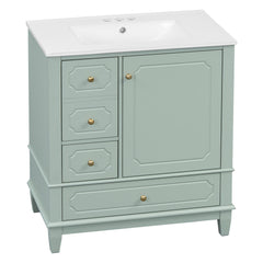 Bathroom Vanity With Sink, Freestanding Vanity Cabinet With Ceramic Basin, Soft Close Door, 3 Drawers