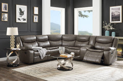 Tavin - Faux Leather Manual Recliner Sectional Sofa With Cupholder Console - Taupe