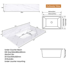 Bianco Carrara Venato Marble Vanity Top With Pre Drilled Faucet Hole And Undermount Sink