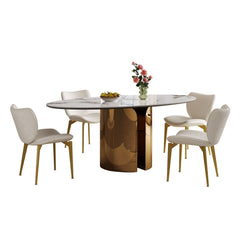 Steel Base Oval Sintered Stone Dining Table With 4 Chairs