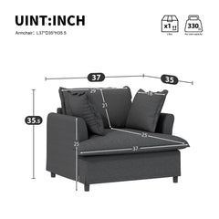 Oversized Single Seat Sofa Module For Modular Sectional Wide Seat, Armchair With Pillows Modern Upholstered Comfy Single Couch Lounge