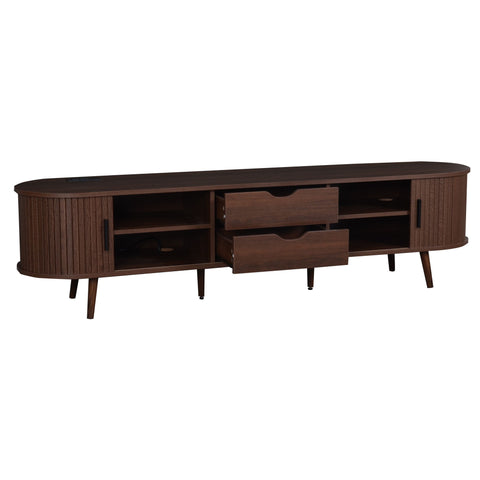 TV Stand For 70" TV, Console With Tambour Doors, Drawers And Built In Power Outlet - Dark Brown