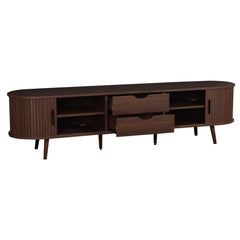 TV Stand For 70" TV, Console With Tambour Doors, Drawers And Built In Power Outlet - Dark Brown