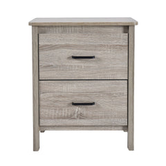 Wood Nightstand With 2 Drawers And Metal Handle - Oak