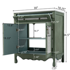 Bathroom Vanity With Rectangle Sink, Tip Out Tray - Antique Blue Green