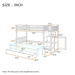 Bunk Bed, Convertible Bottom Bed, Storage Shelves And Drawers