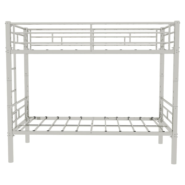 Metal Bunk Bed For Kids, Convertible Bedframe With Ladders & Guardrail