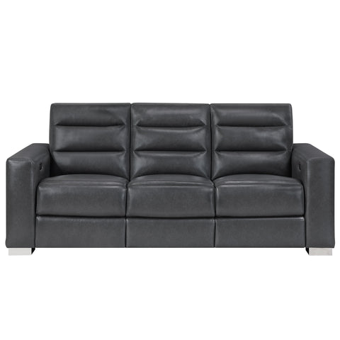 Yamein - Power Reclining Sofa With Bookcase Arms And LED Lights - Charcoal