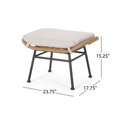 Outdoor Modern Boho Wicker Ottoman With Cushions (Set of 2)