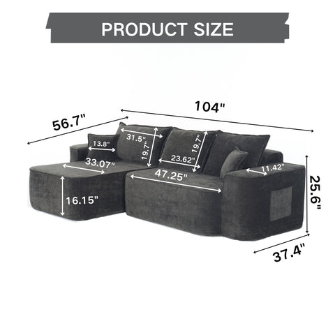 L-Shaped Sectional Sofa Couch With Chaise, Extra Deep Seats
