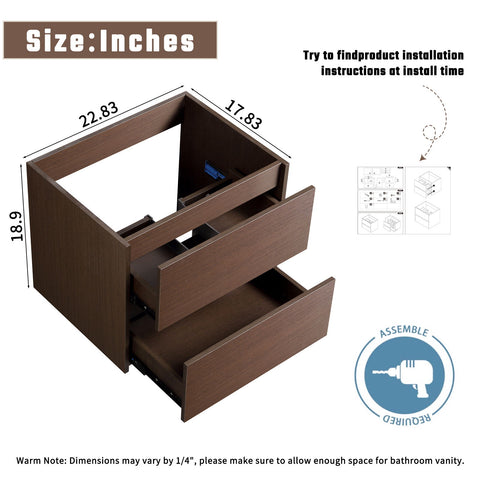 Wall-Mounted Bathroom Vanity, Soft-Close Drawer, Premium Slides - Black Brown