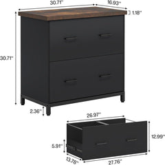 2 Drawer Lateral File Cabinet, A4 / Letter Size, Heavy Duty Storage For Home Office - Brown / Black
