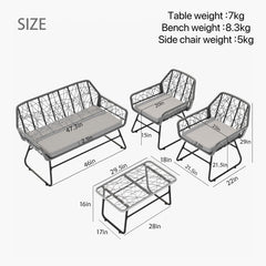 4 Piece Wicker Patio Furniture Set With Tempered Glass Table And Detachable Cushions