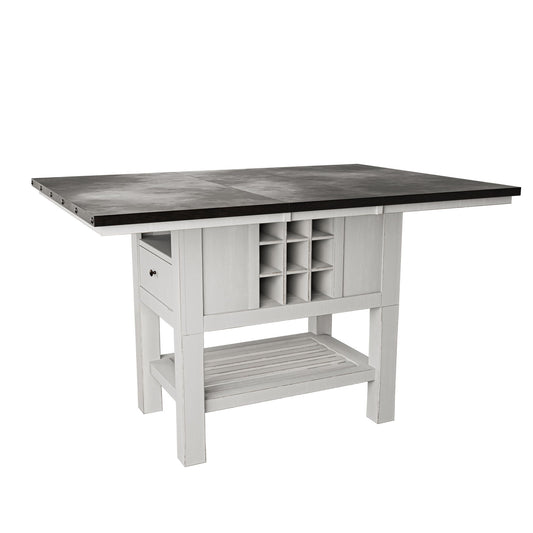 Counter Height Dining Table With 2 Leaves, Under Table Storage - Antique White / Gray
