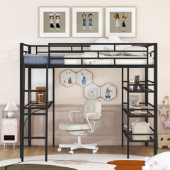 Bed With 3 Layers Of Shelves And Desk, Stylish Frame Bed