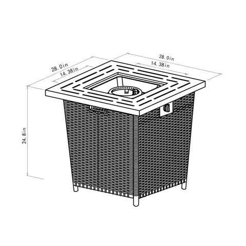 28" Wicker Square Fire Pit Table - Black Brown