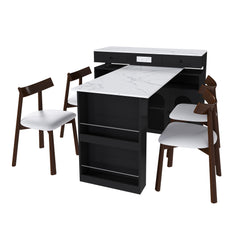 Retro Kitchen Island Set With Chairs, Extendable & Rotating Table, 4 Drawers & Door Cabinets