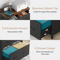 2 Drawer Lateral File Cabinet, A4 / Letter Size, Heavy Duty Storage For Home Office - Brown / Black